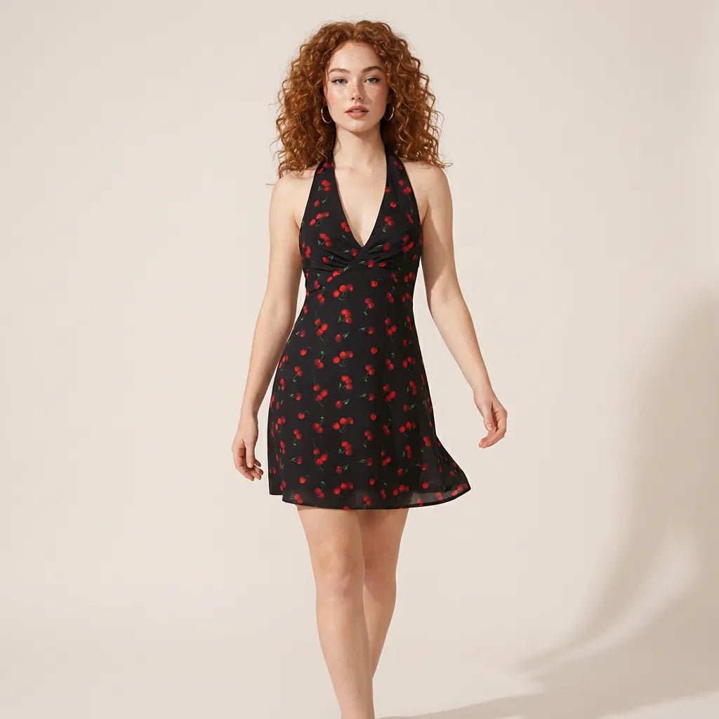 Cherry Noir Halter Mini Dress BlackSM-032-BLACK-S