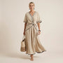 Chic Tie - Waist A - Line Summer Maxi Dress BeigeSM-020-BEIGE-S
