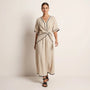 Chic Tie - Waist A - Line Summer Maxi Dress BeigeSM-020-BEIGE-S
