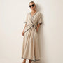 Chic Tie - Waist A - Line Summer Maxi Dress BeigeSM-020-BEIGE-S