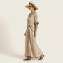 Chic Tie - Waist A - Line Summer Maxi Dress BeigeSM-020-BEIGE-S