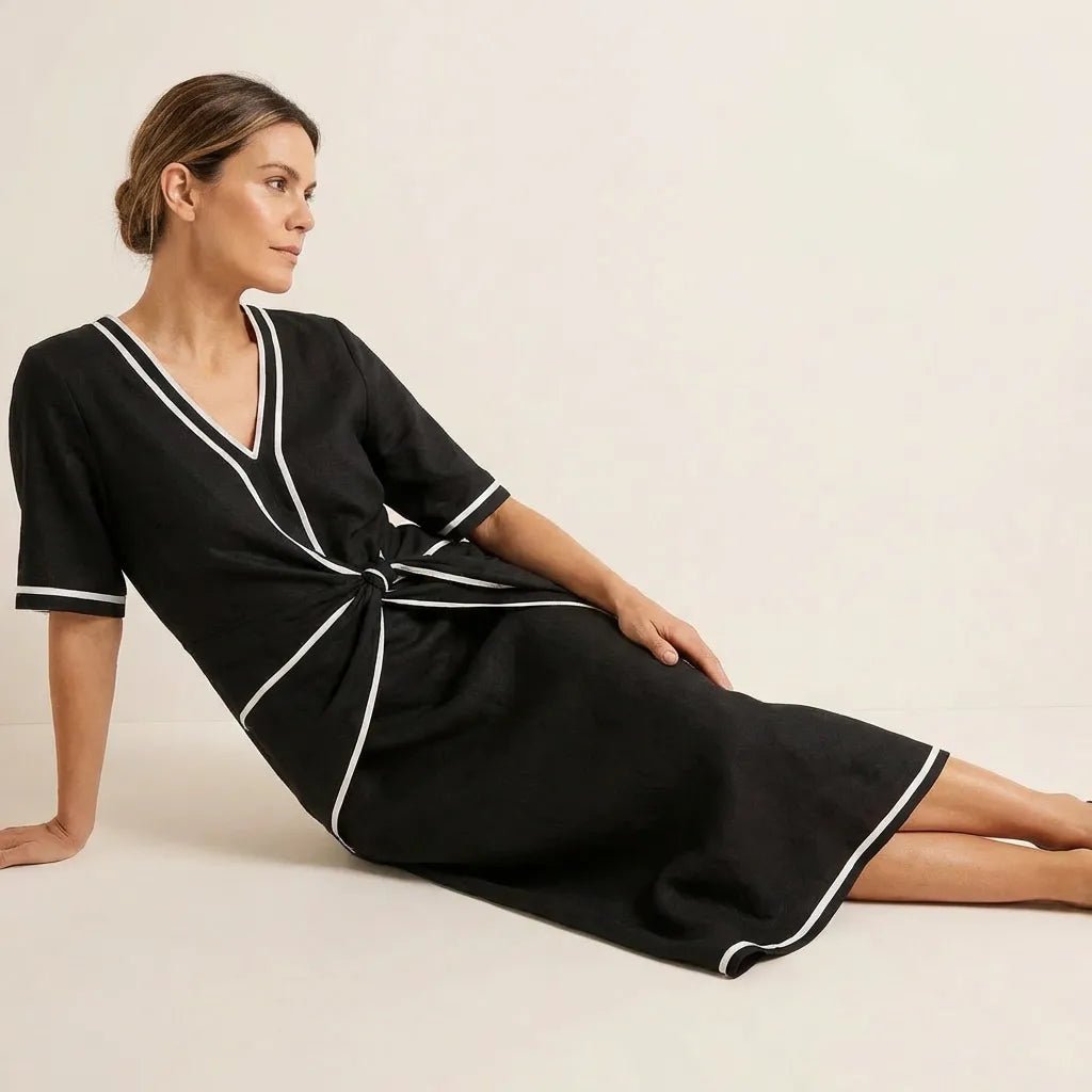 Chic Tie - Waist A - Line Summer Maxi Dress BlackSM-020-BLACK-S