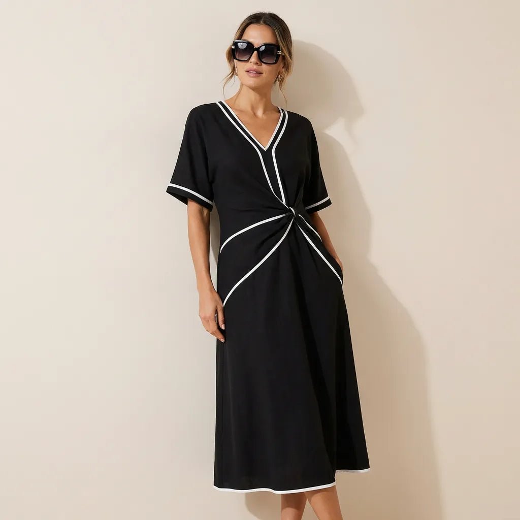 Chic Tie - Waist A - Line Summer Maxi Dress BlackSM-020-BLACK-S