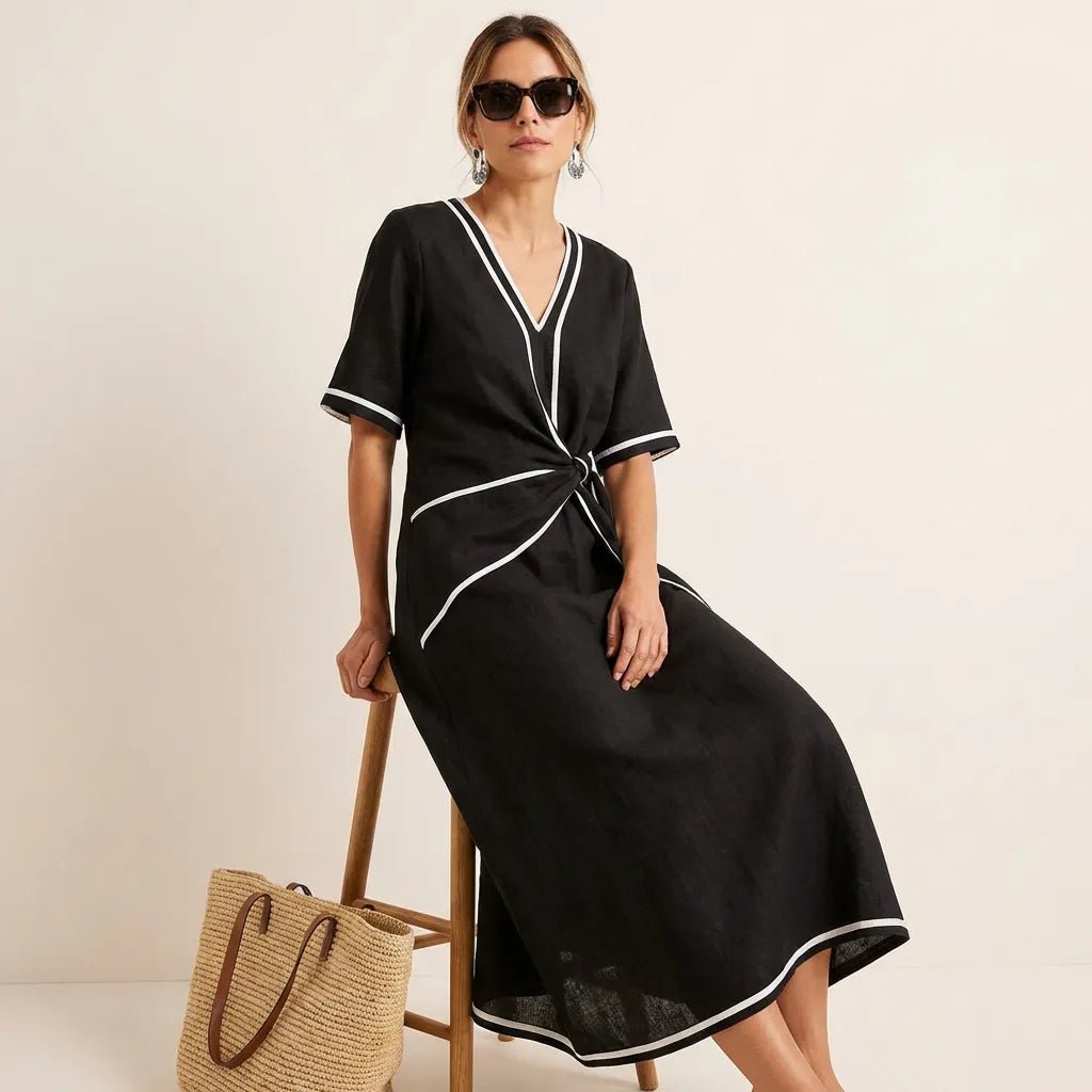Chic Tie - Waist A - Line Summer Maxi Dress BlackSM-020-BLACK-S