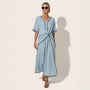 Chic Tie - Waist A - Line Summer Maxi Dress BlueSM-020-BLUE-S