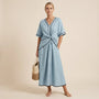 Chic Tie - Waist A - Line Summer Maxi Dress BlueSM-020-BLUE-S