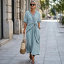 Chic Tie - Waist A - Line Summer Maxi Dress BlueSM-020-BLUE-S