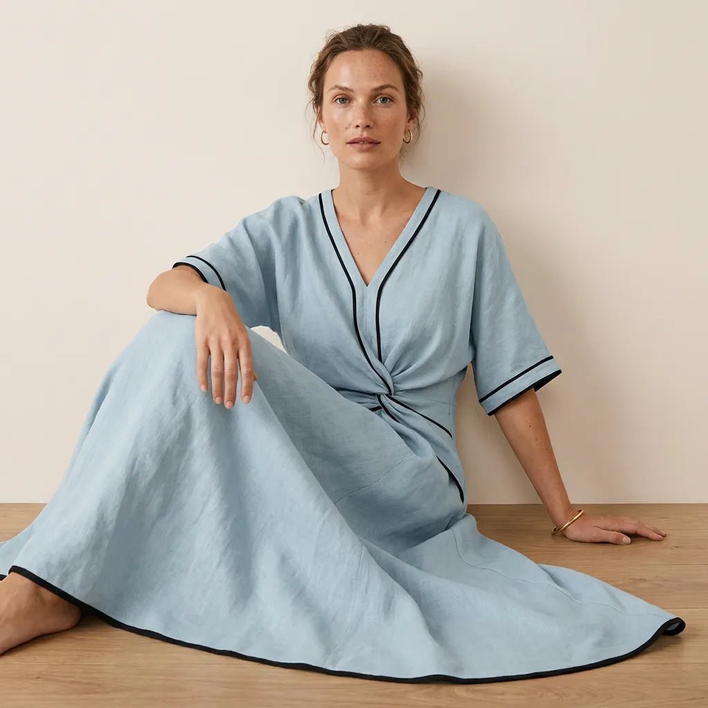 Chic Tie - Waist A - Line Summer Maxi Dress BlueSM-020-BLUE-S
