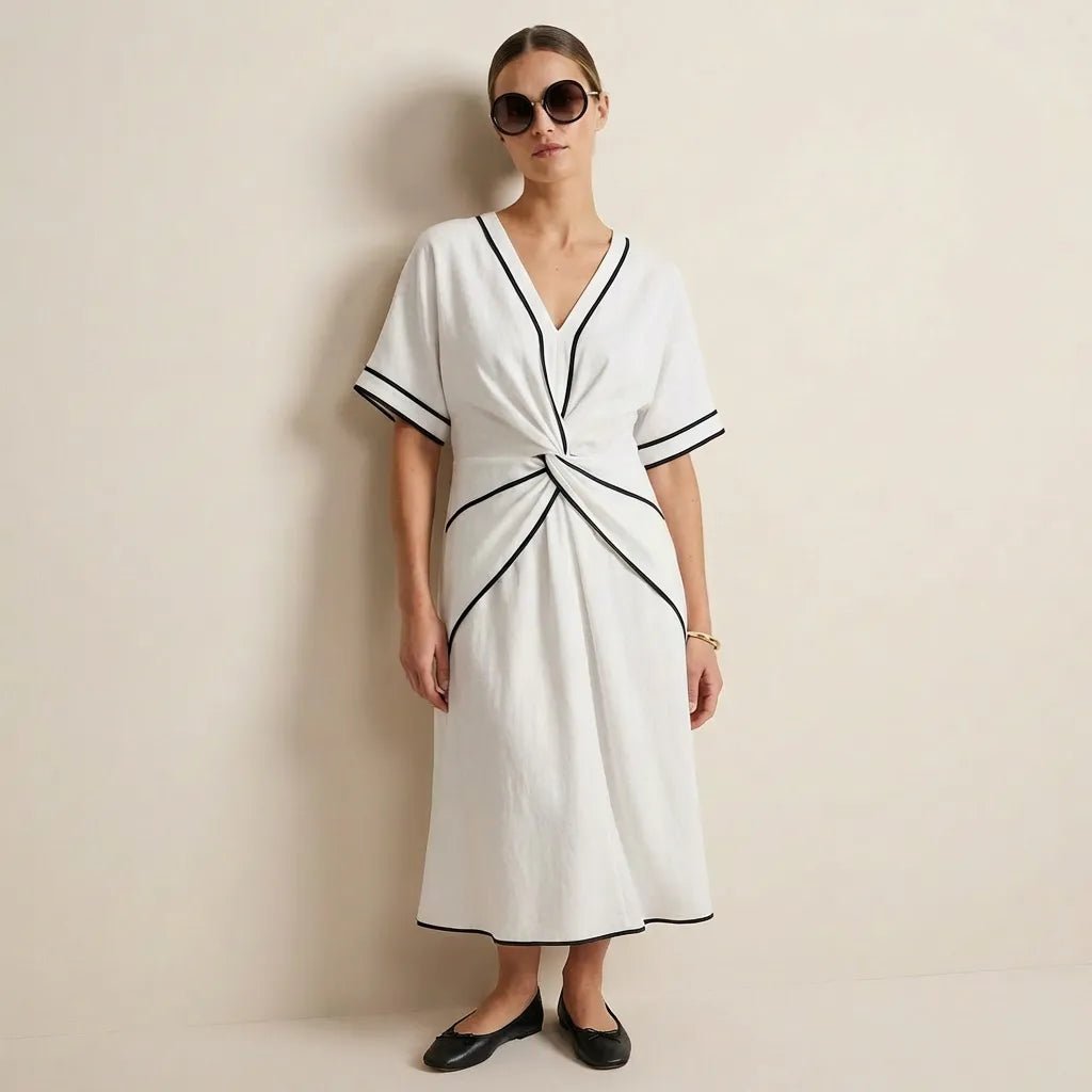 Chic Tie - Waist A - Line Summer Maxi Dress WhiteSM-020-WHITE-S