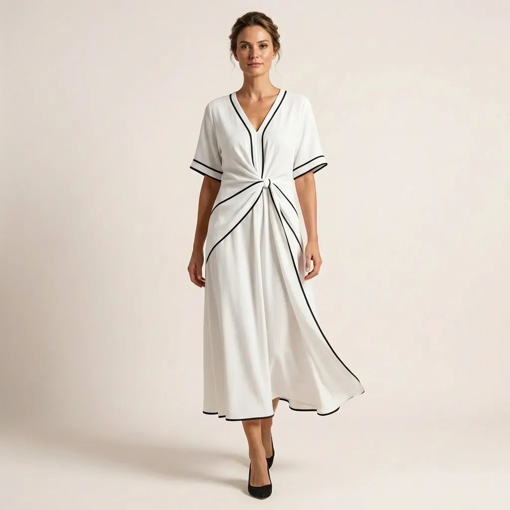 Chic Tie - Waist A - Line Summer Maxi Dress WhiteSM-020-WHITE-S