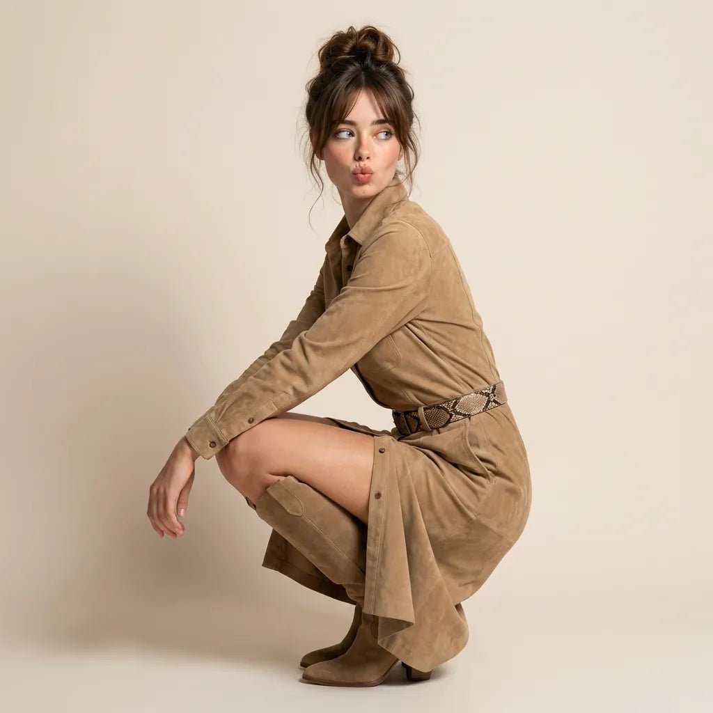 Classic Tailored Shirt Midi Dress BeigeSM-033-BEIGE-S