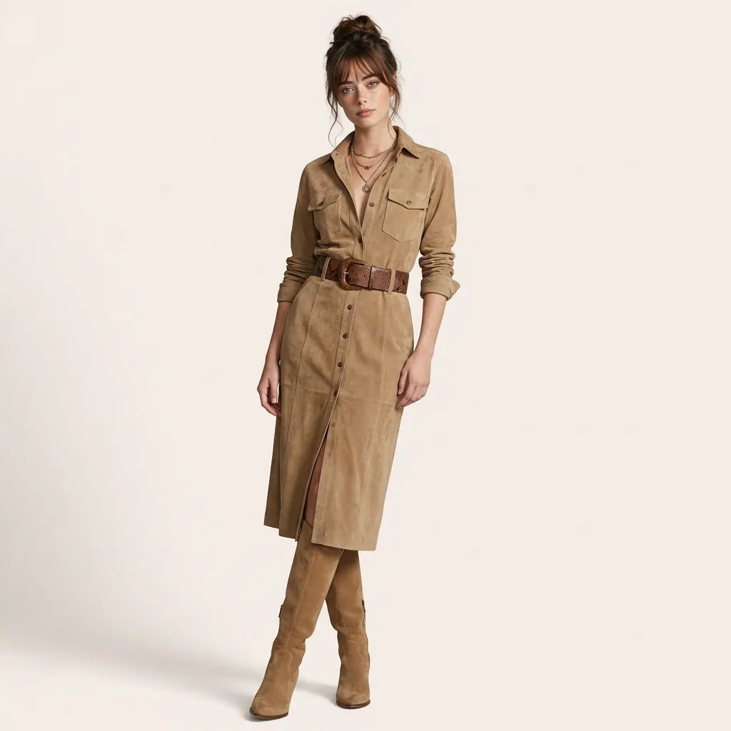 Classic Tailored Shirt Midi Dress BeigeSM-033-BEIGE-S