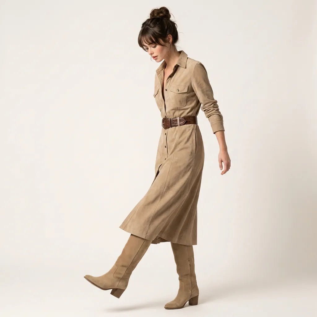 Classic Tailored Shirt Midi Dress BeigeSM-033-BEIGE-S