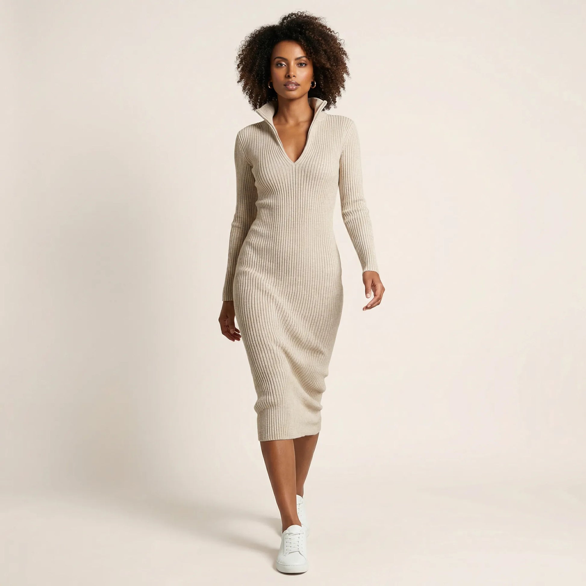 Slim Fit Ribbed Knit Wrap Midi Body Dress