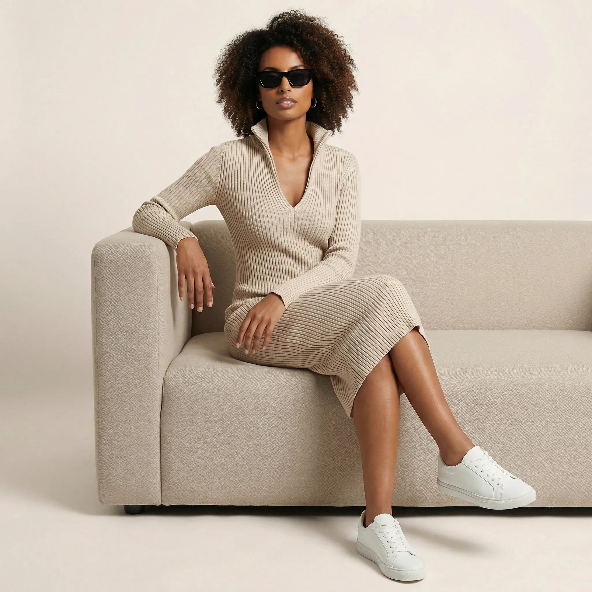 Slim Fit Ribbed Knit Wrap Midi Body Dress