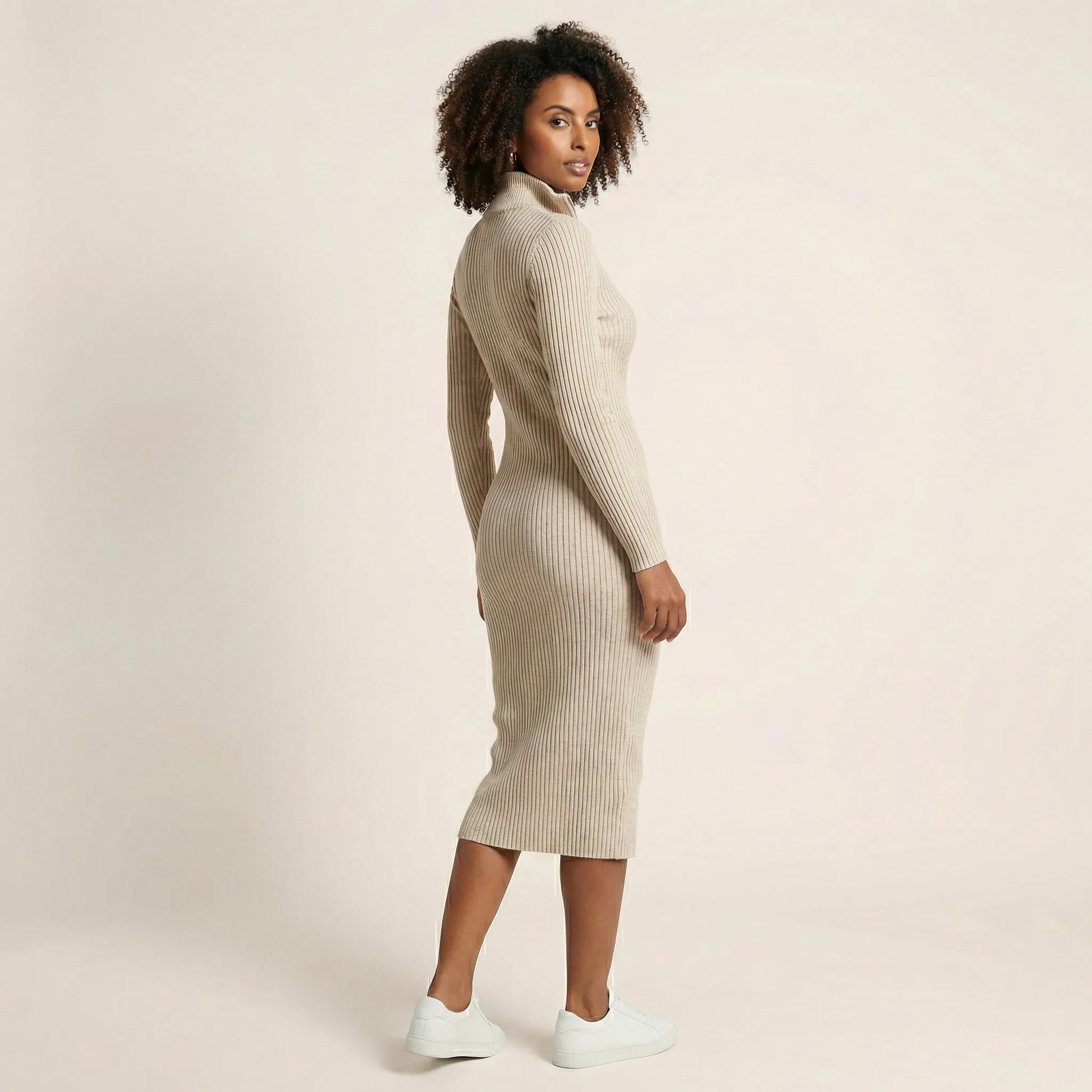 Slim Fit Ribbed Knit Wrap Midi Body Dress