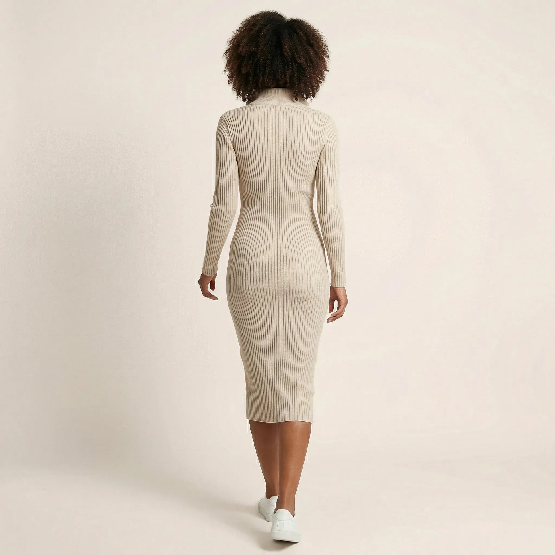 Slim Fit Ribbed Knit Wrap Midi Body Dress