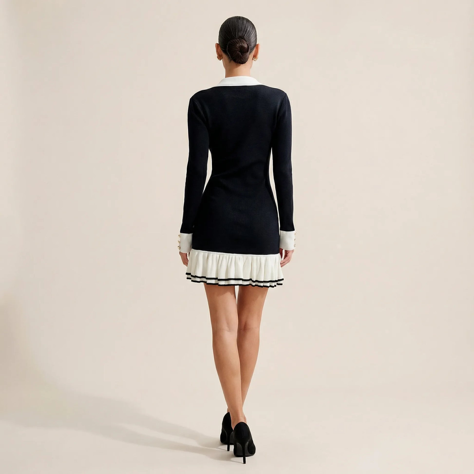 Button-Front Long Sleeve Fit & Flare Mini Dress