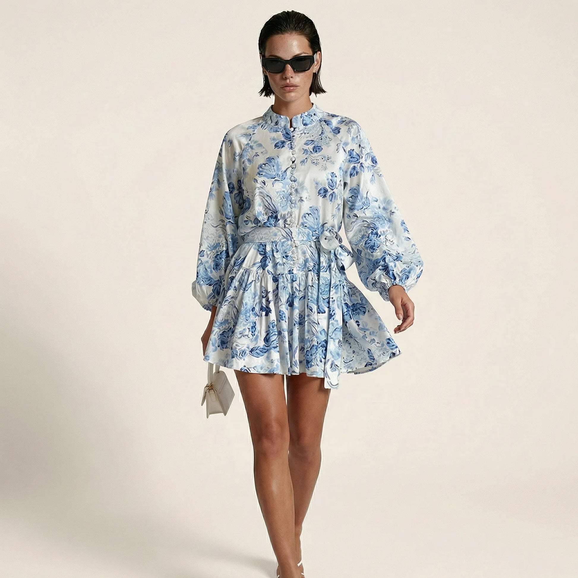 Long Sleeve Pleated Hem Mini Shirt Dress