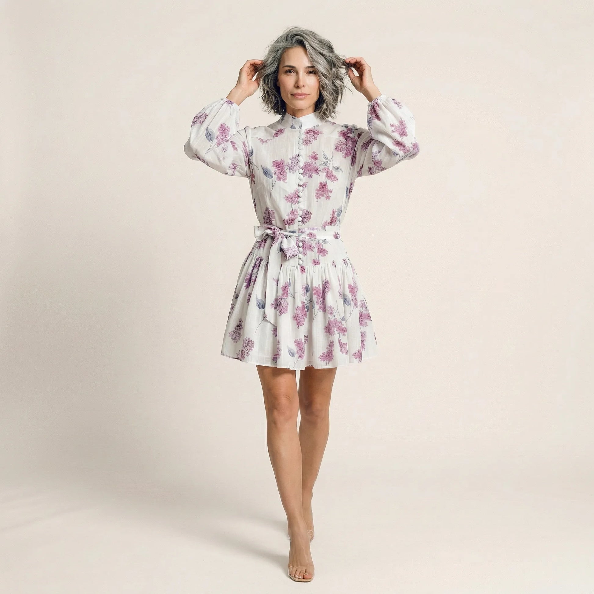 Long Sleeve Pleated Hem Mini Shirt Dress