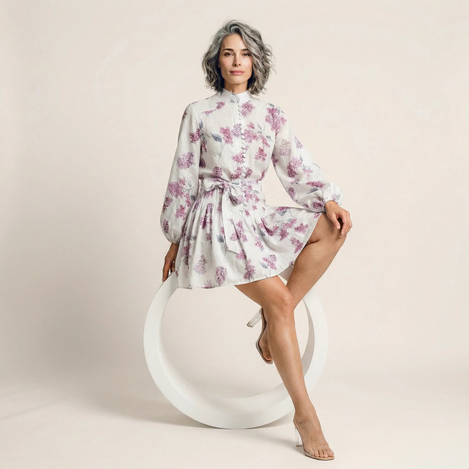 Long Sleeve Pleated Hem Mini Shirt Dress