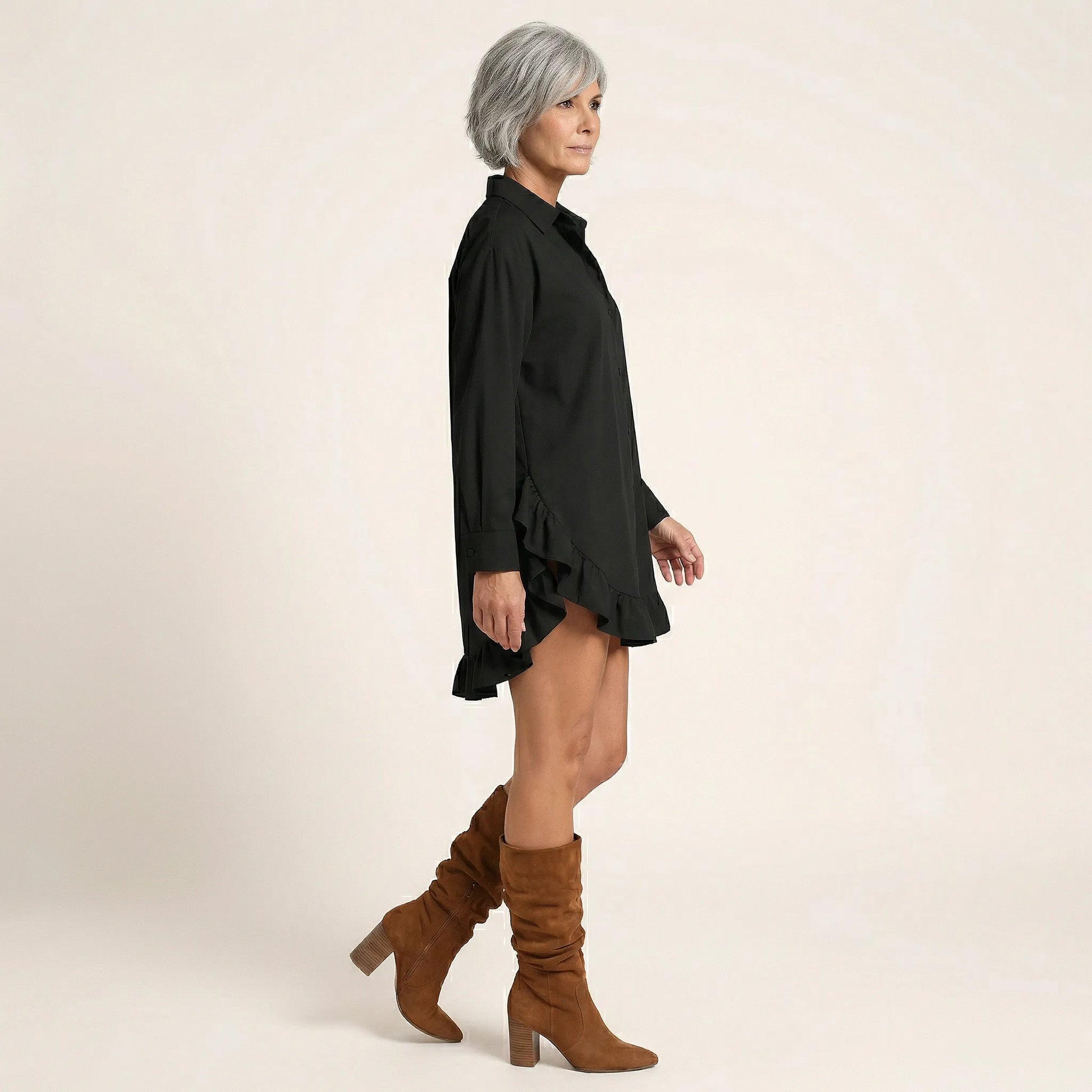 Oversized Shirt Dress with Frill Hem