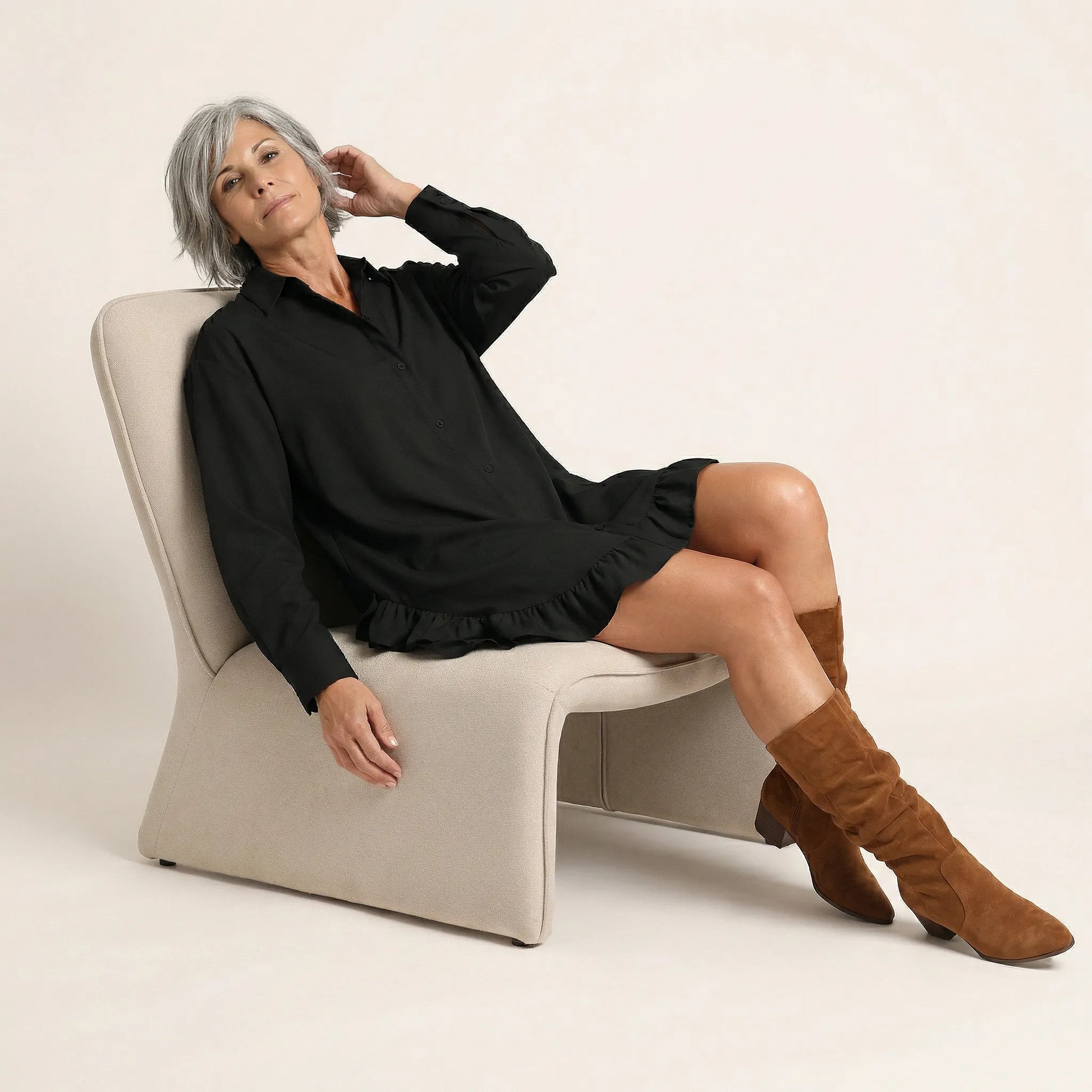 Oversized Shirt Dress with Frill Hem