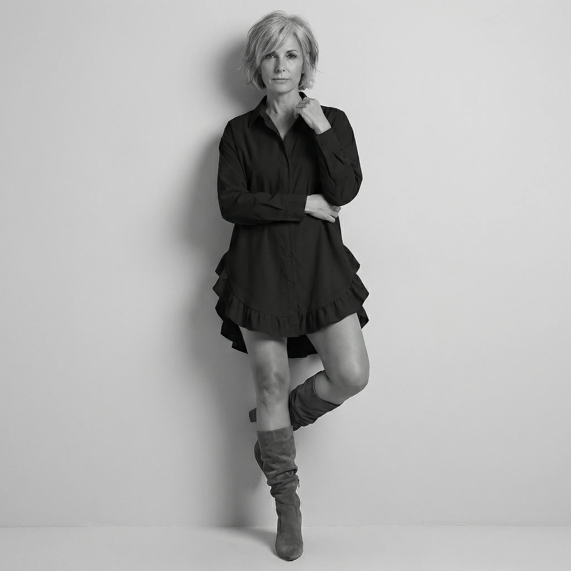 Oversized Shirt Dress with Frill Hem