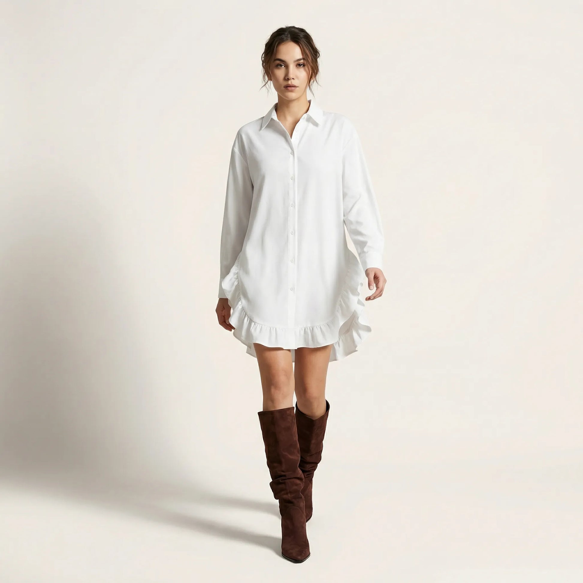 Oversized Shirt Dress with Frill Hem