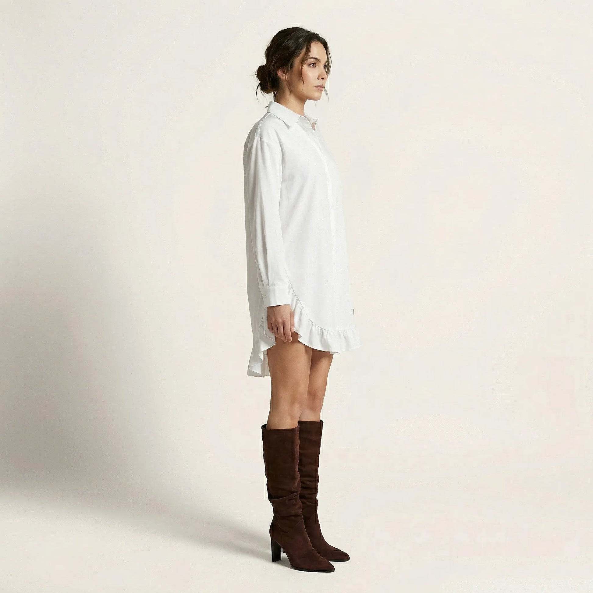 Oversized Shirt Dress with Frill Hem