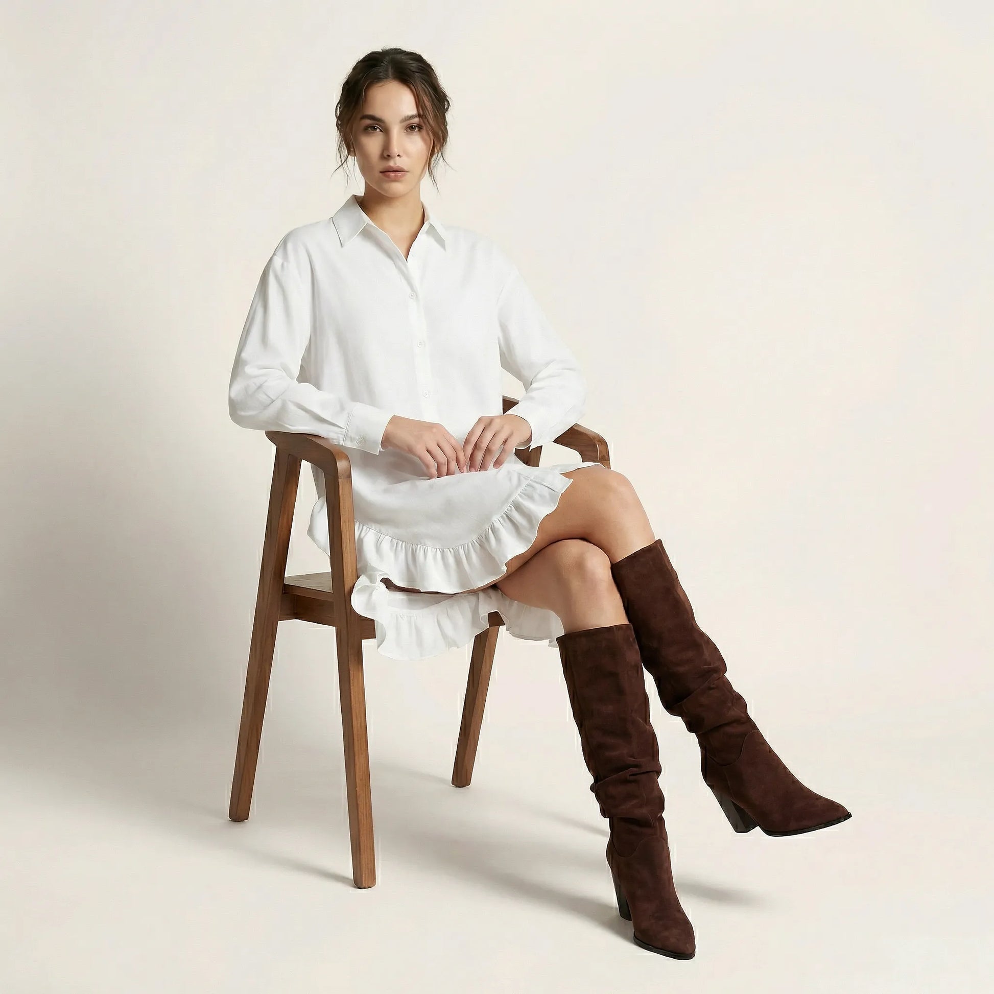 Oversized Shirt Dress with Frill Hem