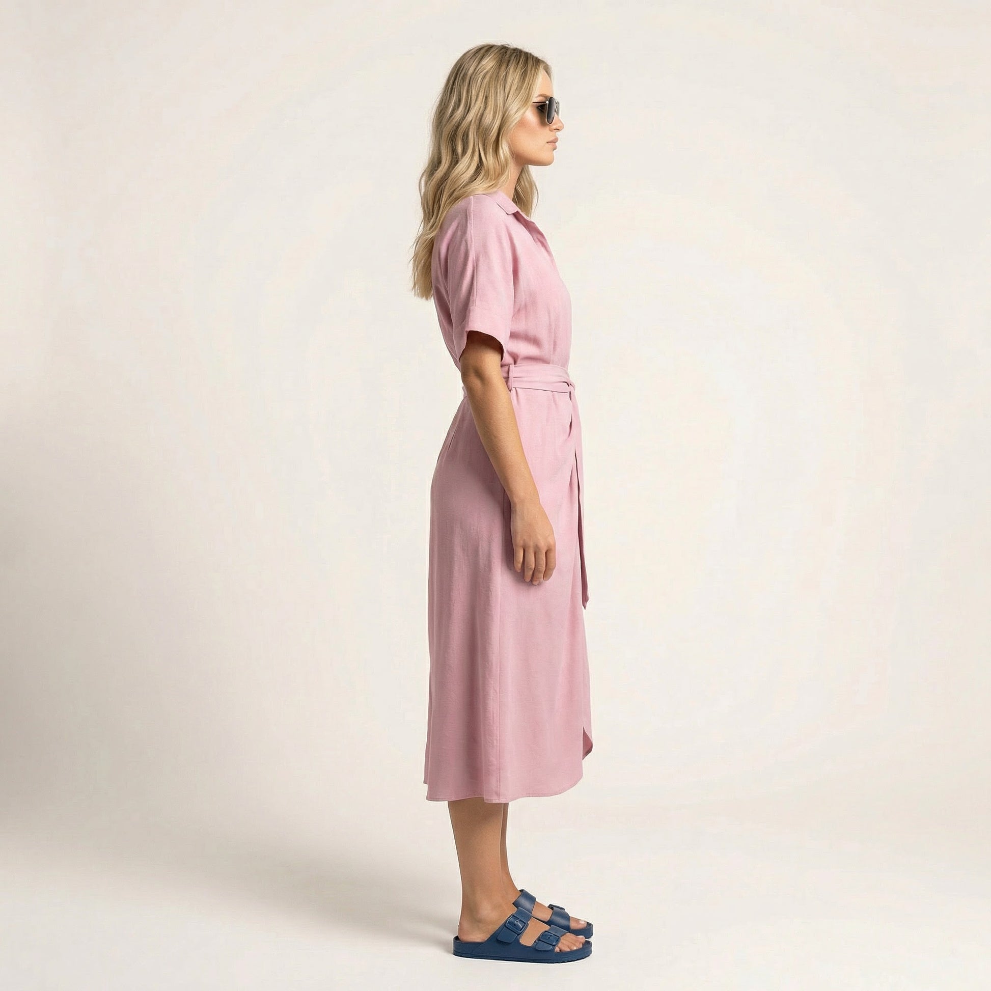 Noir Flow Belted Midi Shirt Dress