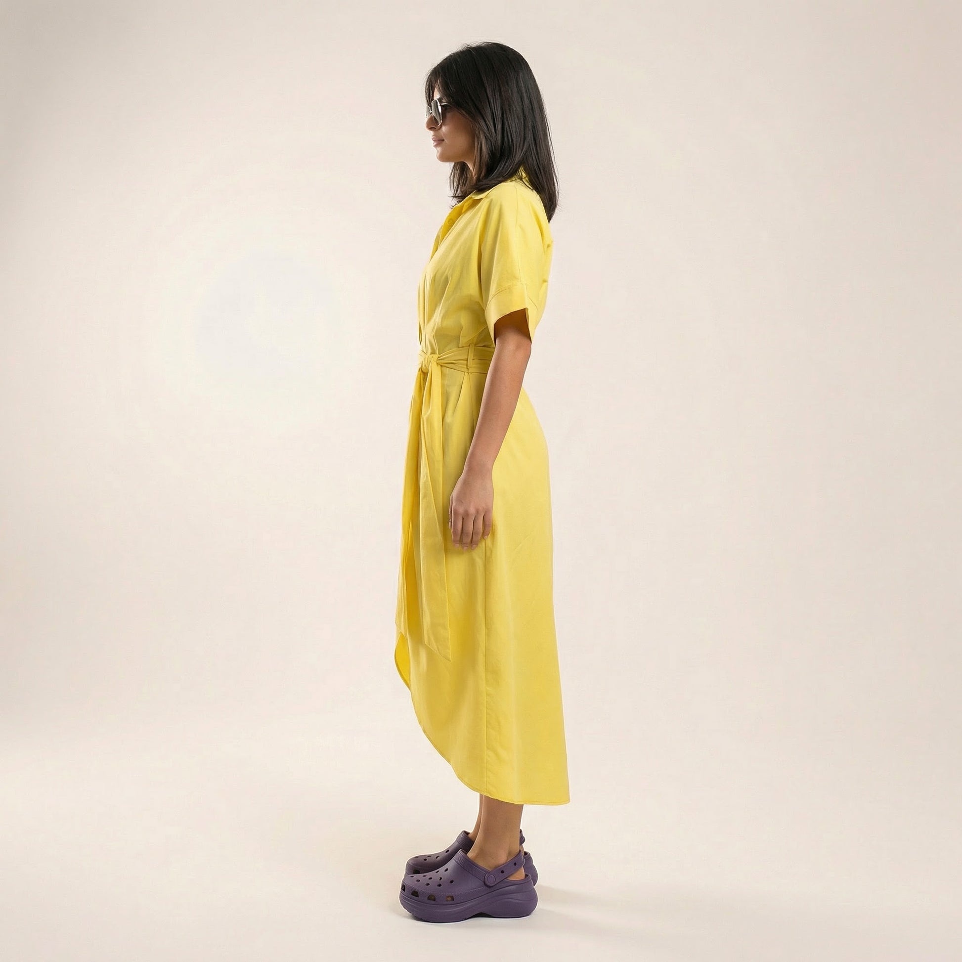 Noir Flow Belted Midi Shirt Dress