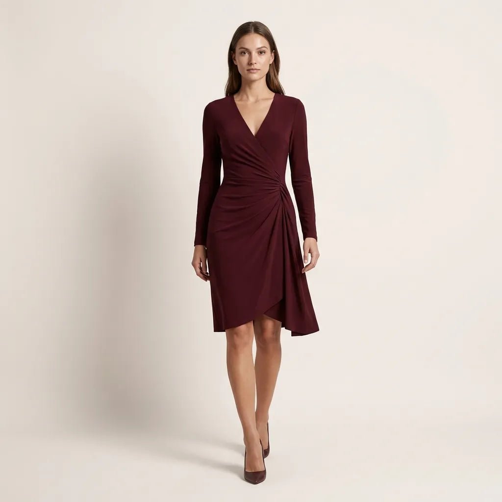 Day - to - Night Draped Midi Dress MaroonSM-009-MAROON-S