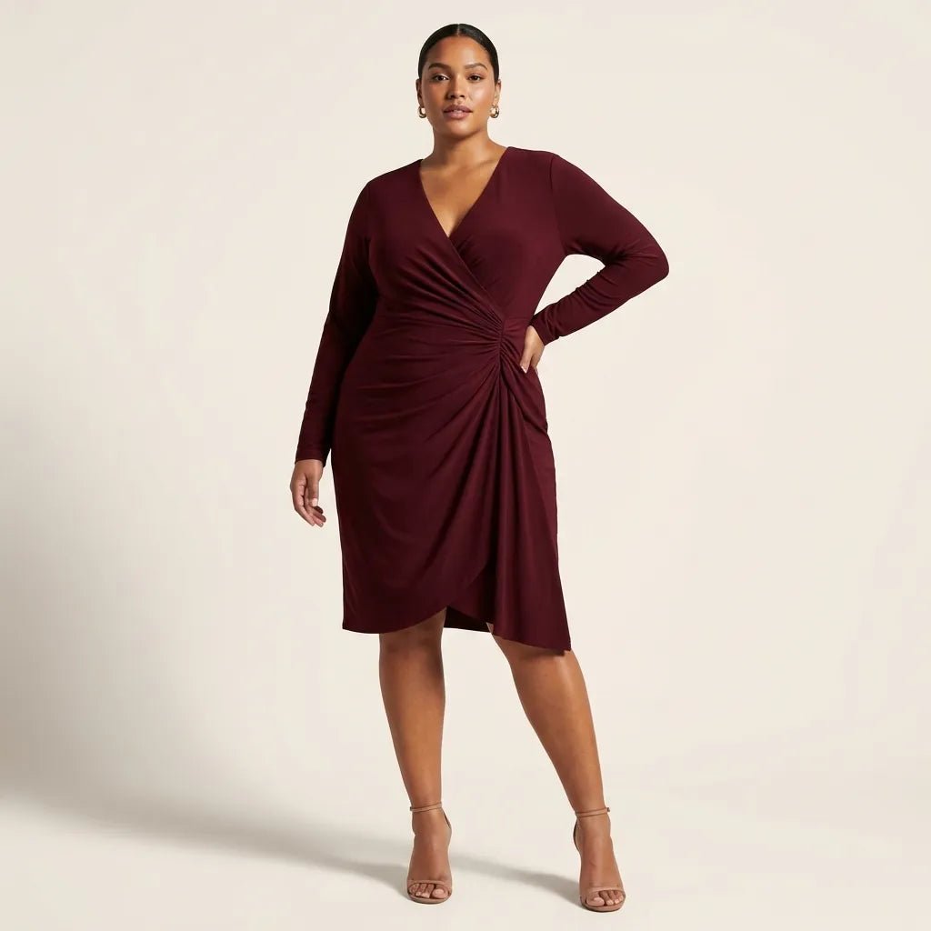 Day - to - Night Draped Midi Dress MaroonSM-009-MAROON-S