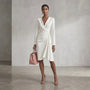 Day - to - Night Draped Midi Dress WhiteSM-009-WHITE-S