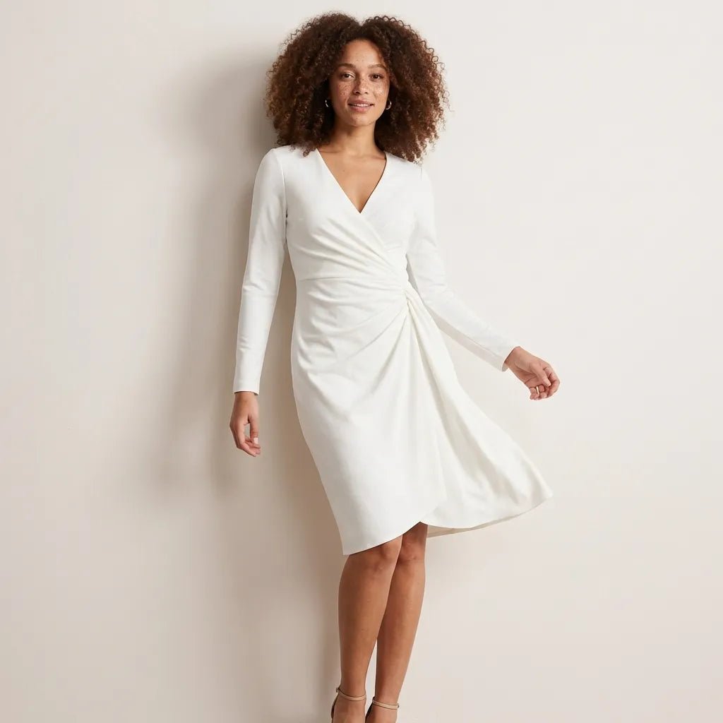 Day - to - Night Draped Midi Dress WhiteSM-009-WHITE-S