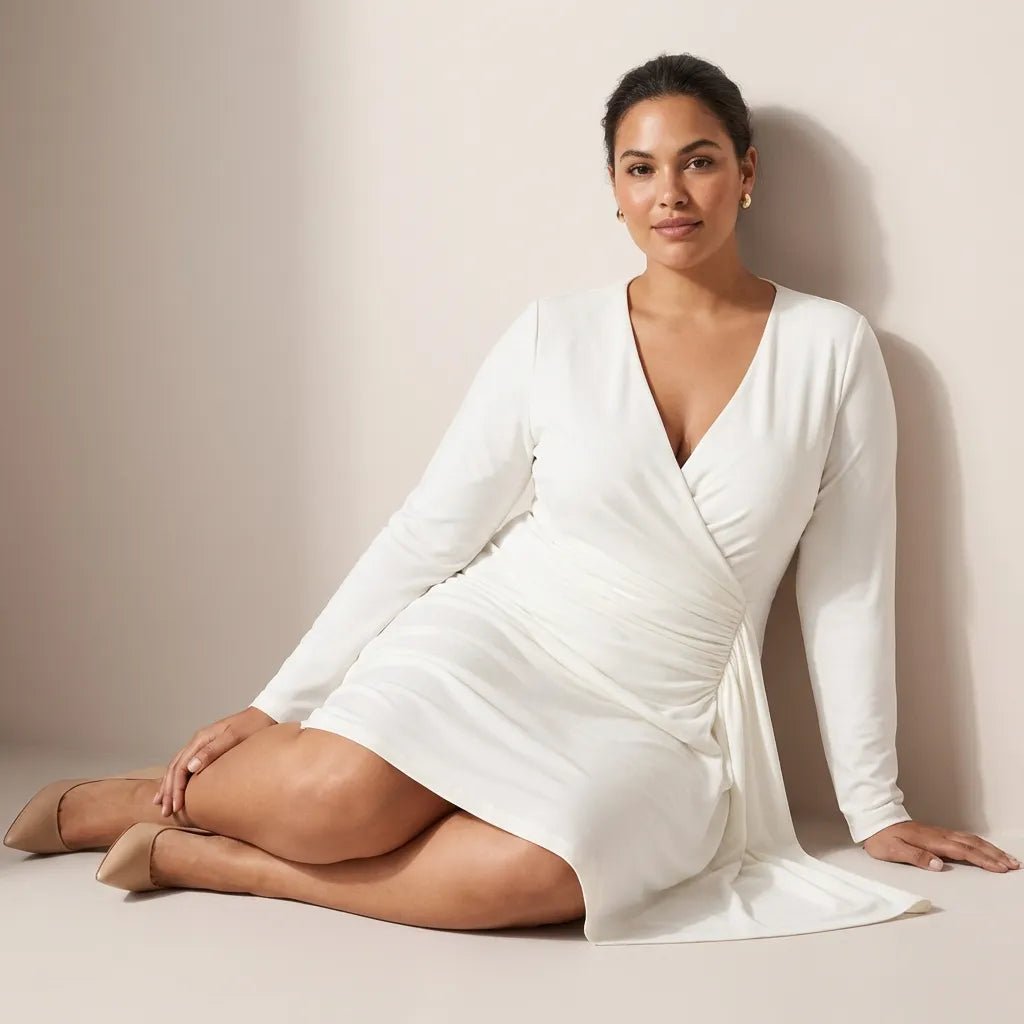 Day - to - Night Draped Midi Dress WhiteSM-009-WHITE-S
