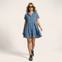 Denim Shirt Dress with Frayed Hem BlueSM-026-BLUE-S