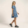 Denim Shirt Dress with Frayed Hem BlueSM-026-BLUE-S
