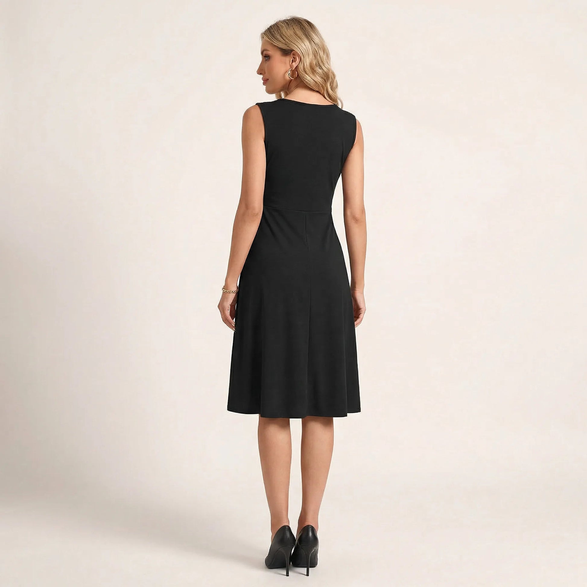Draped Waist Day - to - Night Midi Dress BlackSM-013-BLACK-S