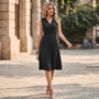 Draped Waist Day - to - Night Midi Dress BlackSM-013-BLACK-S