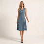 Draped Waist Day - to - Night Midi Dress BlueSM-013-BLUE-S