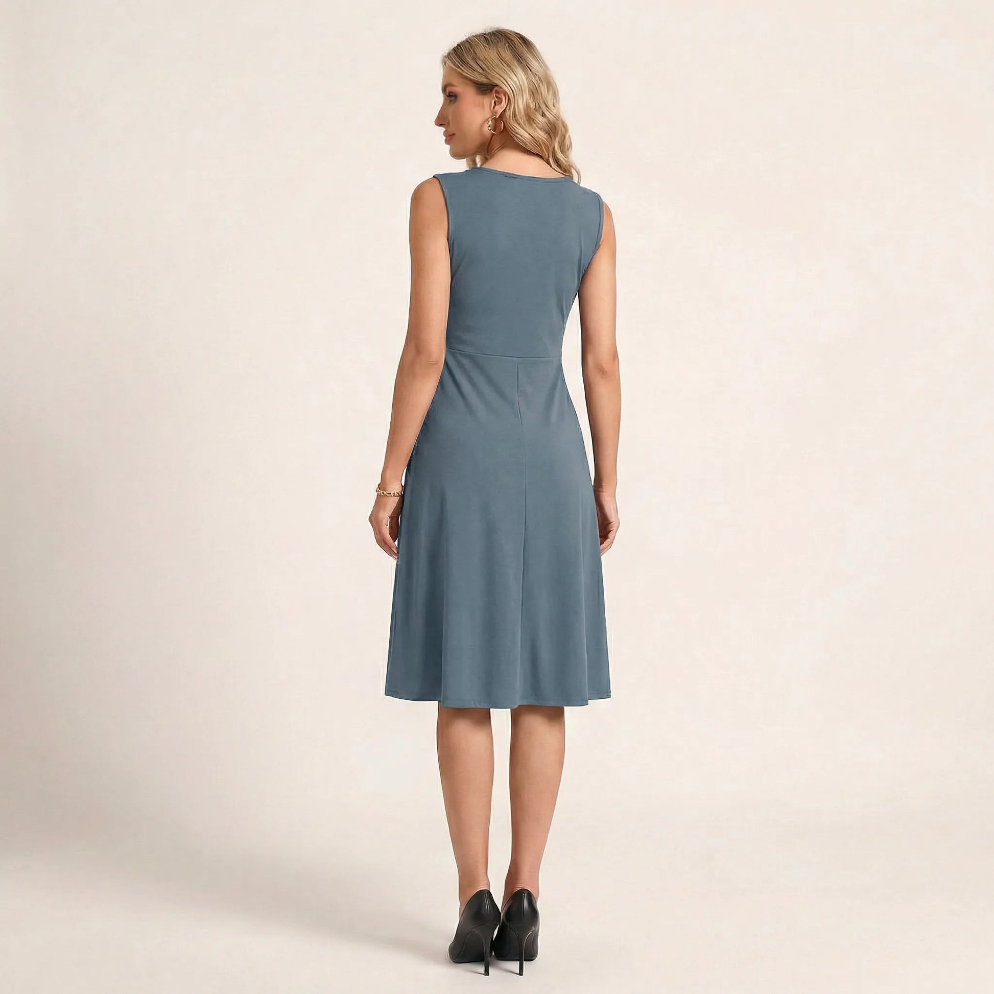 Draped Waist Day - to - Night Midi Dress BlueSM-013-BLUE-S