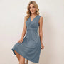 Draped Waist Day - to - Night Midi Dress BlueSM-013-BLUE-S