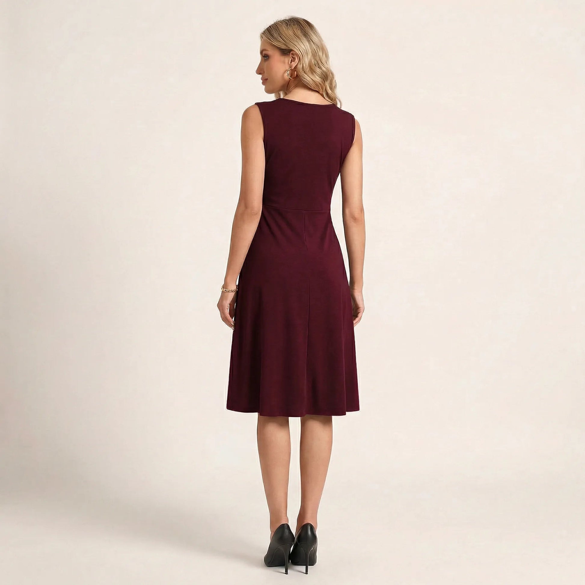 Draped Waist Day - to - Night Midi Dress MaroonSM-013-MAROON-S