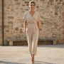 Draped Waist Top & Pocket Trousers Set BeigeSM-014-BEIGE-S