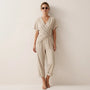 Draped Waist Top & Pocket Trousers Set BeigeSM-014-BEIGE-S