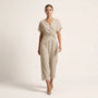 Draped Waist Top & Pocket Trousers Set BeigeSM-014-BEIGE-S
