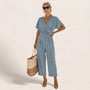 Draped Waist Top & Pocket Trousers Set BlueSM-014-BLUE-S